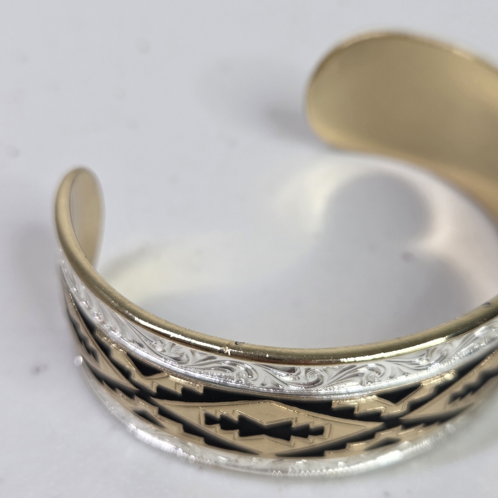 Montana Silversmiths Silver/ Gold Aztec Southwestern Wide Cuff Bracelet Cuff - Picture 12 of 16